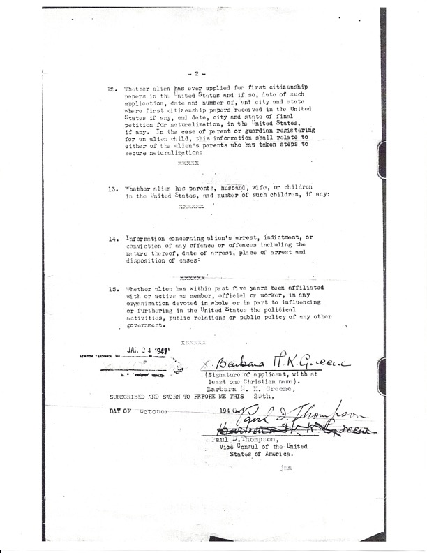 Record of Registration under the Alien Registration Act of 1940 Courtesy of NARA
